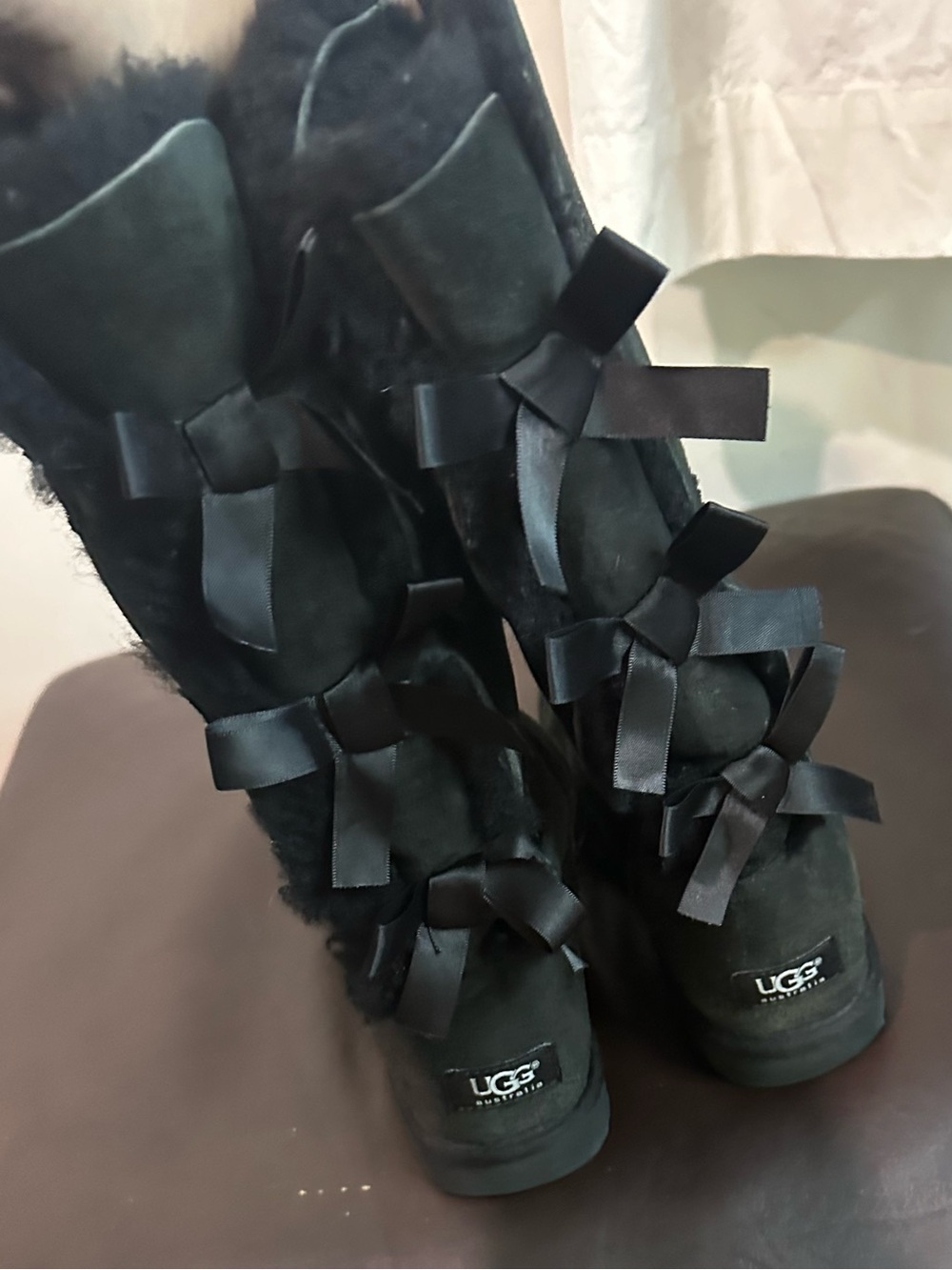 UGG Black Tall Bow-Back Suede Heeled Boots